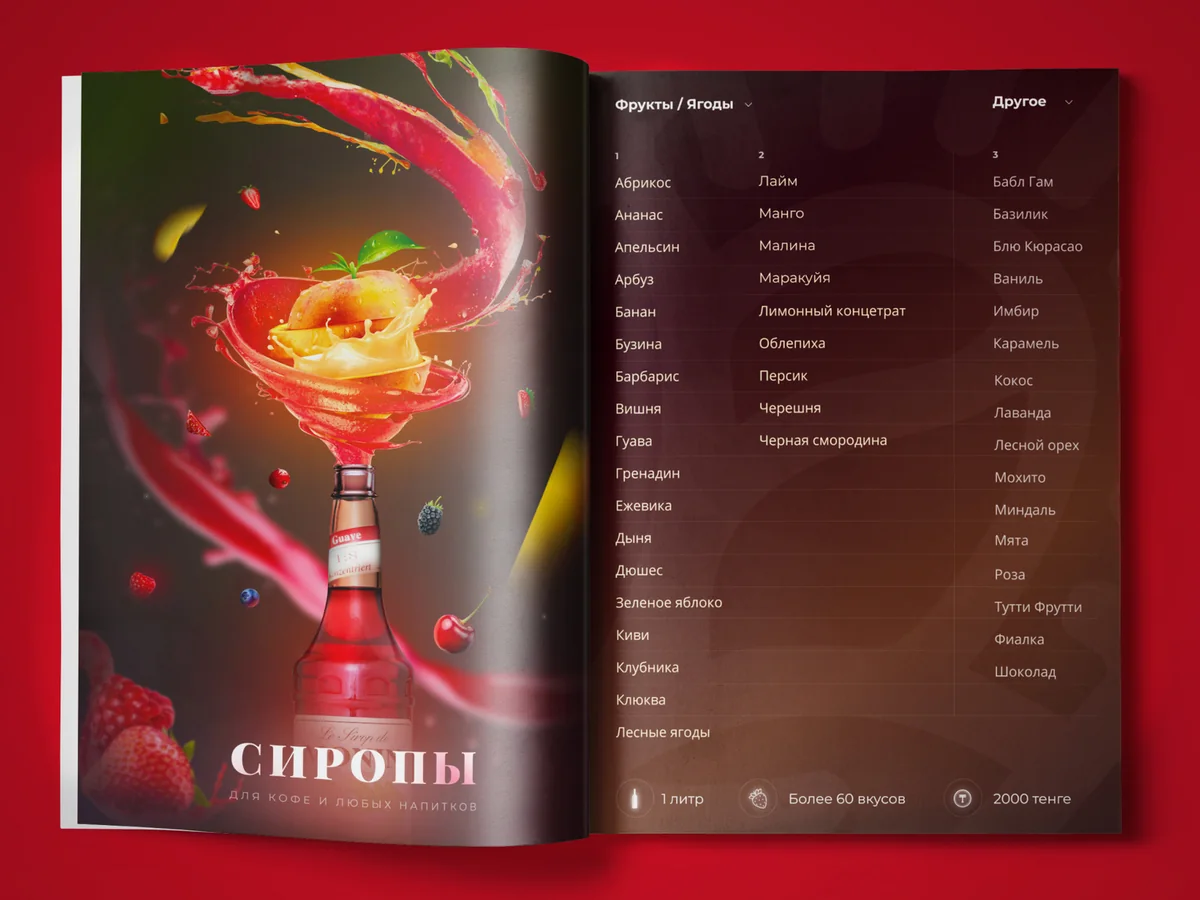 Sunrise Coffee price list: syrups, 2019