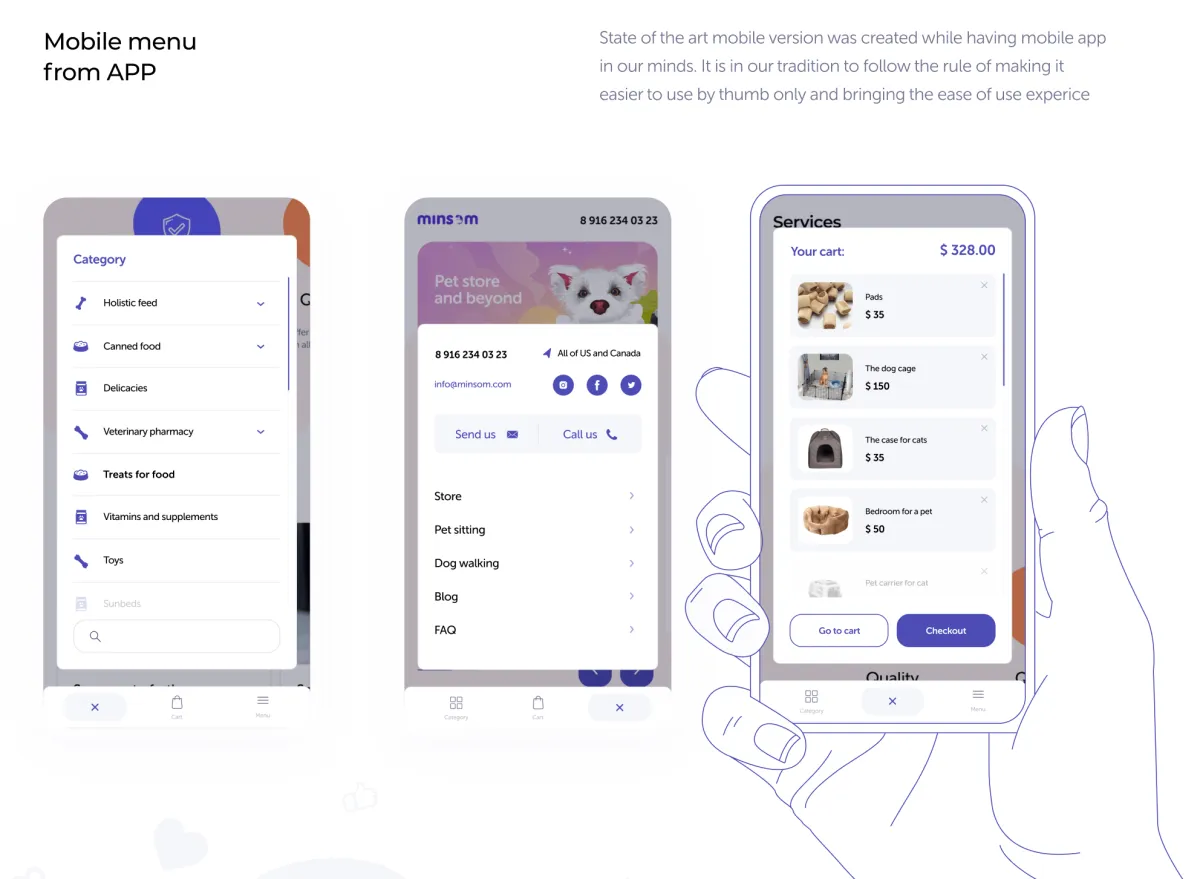 Minsom online store mobile menu