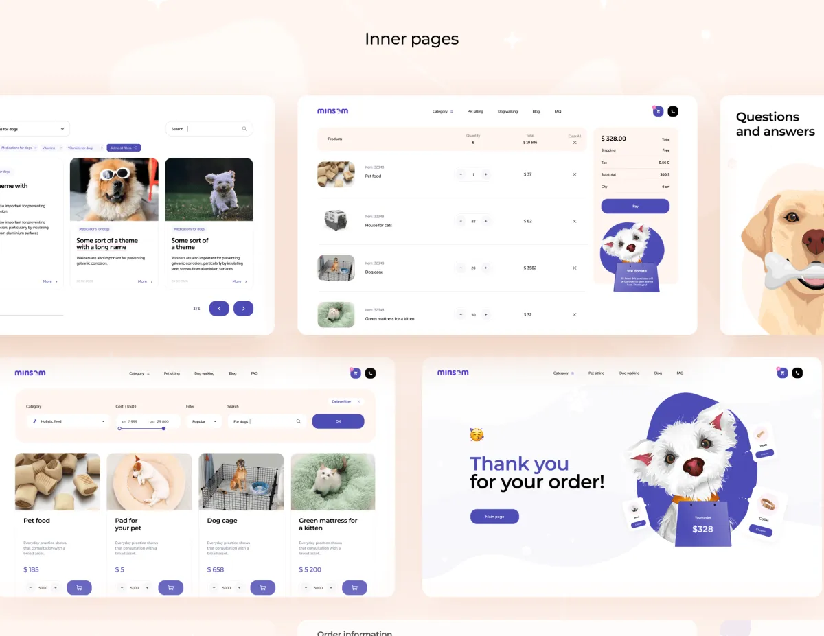 Catalog, product pages and FAQ page of the online store