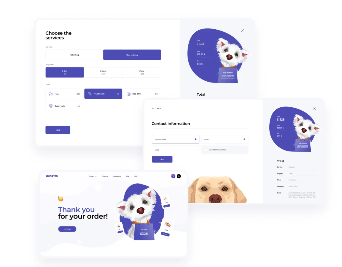 Checkout in the pet store e-commerce website