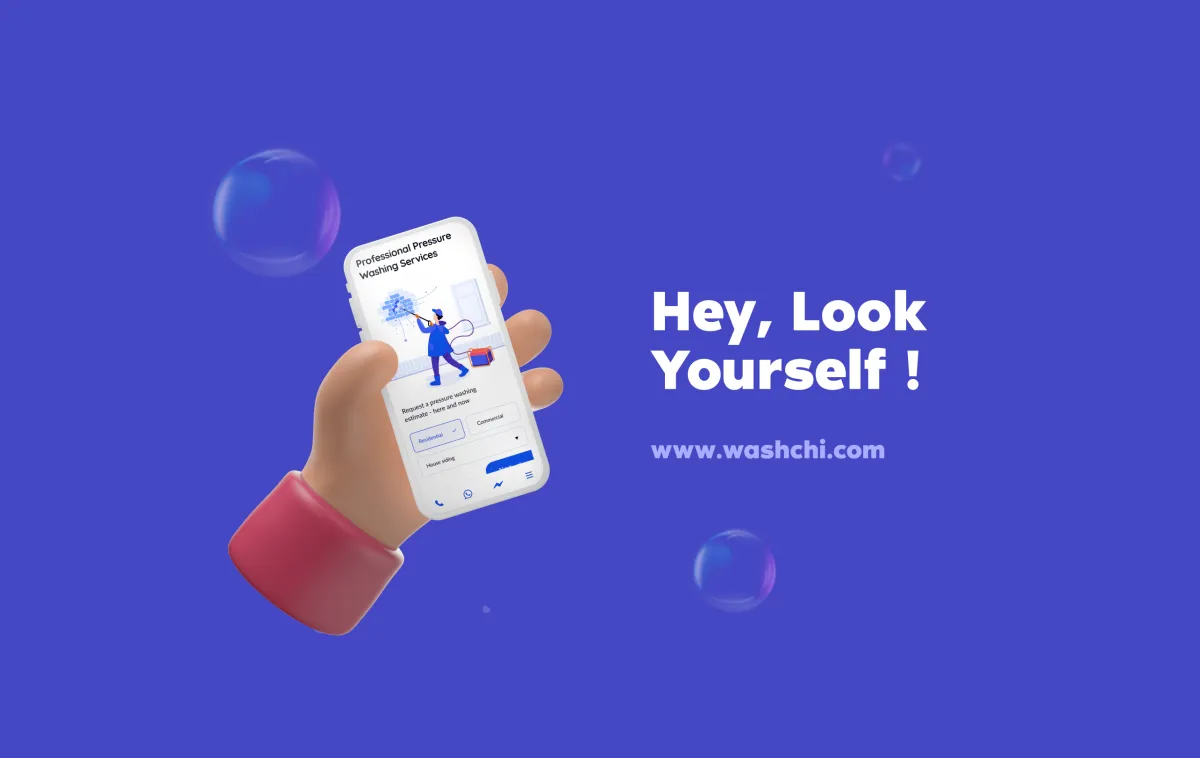 The washchi.com website on a smartphone — a Chicago cleaning company