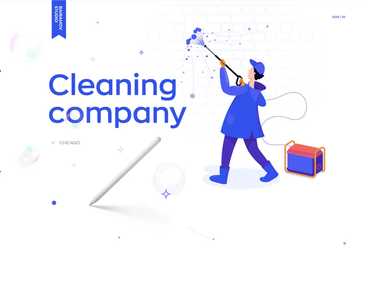 Illustration character for the Black Star of Chicago cleaning company website