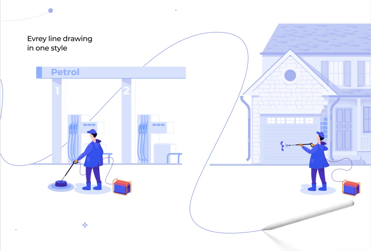 Pressure washing illustrations for the cleaning company website