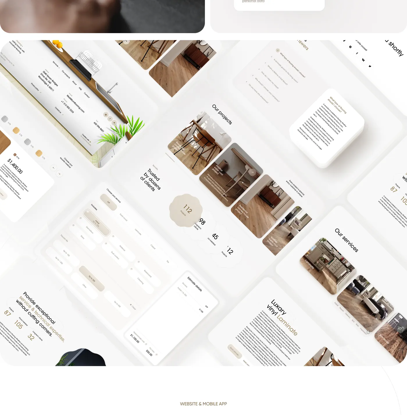 Website screens and project team