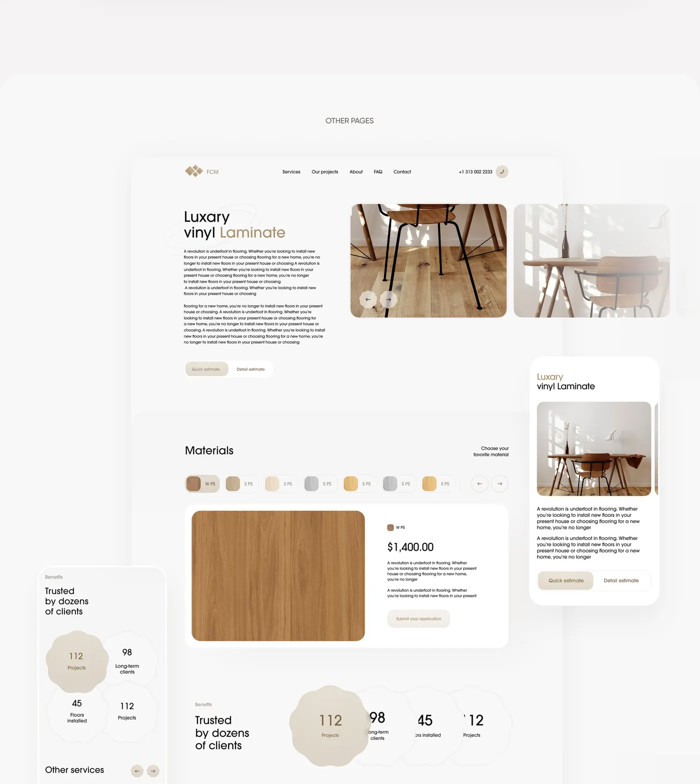 Service page and material selection