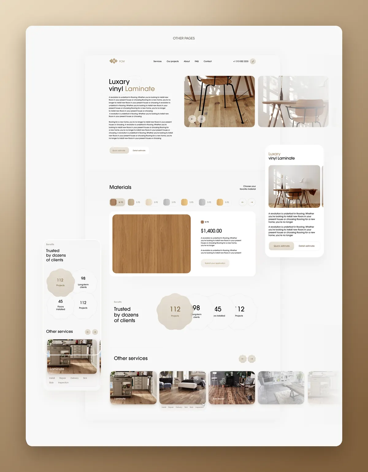 Vinyl laminate service page with material selection and pricing