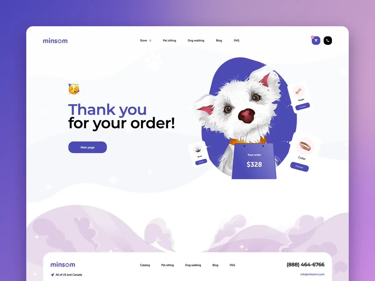 Thank-you page after an order in the Minsom online store