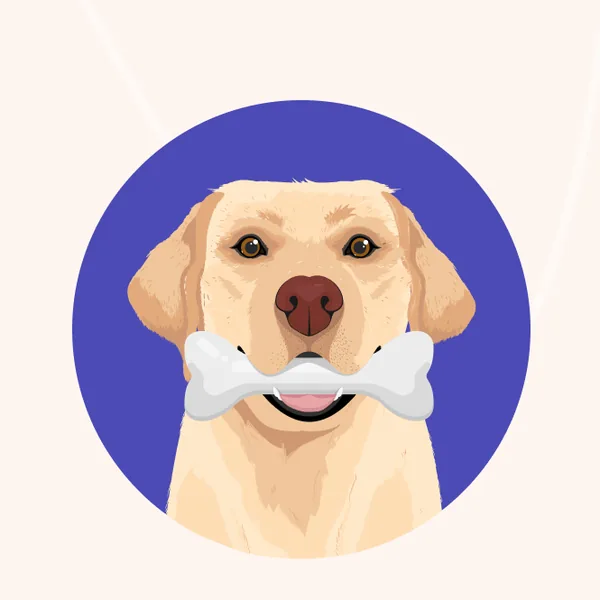Minsom online store character: Jackson the Labrador with a bone