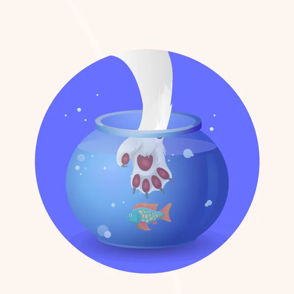 Minsom online store character: a cat visiting its fish neighbor