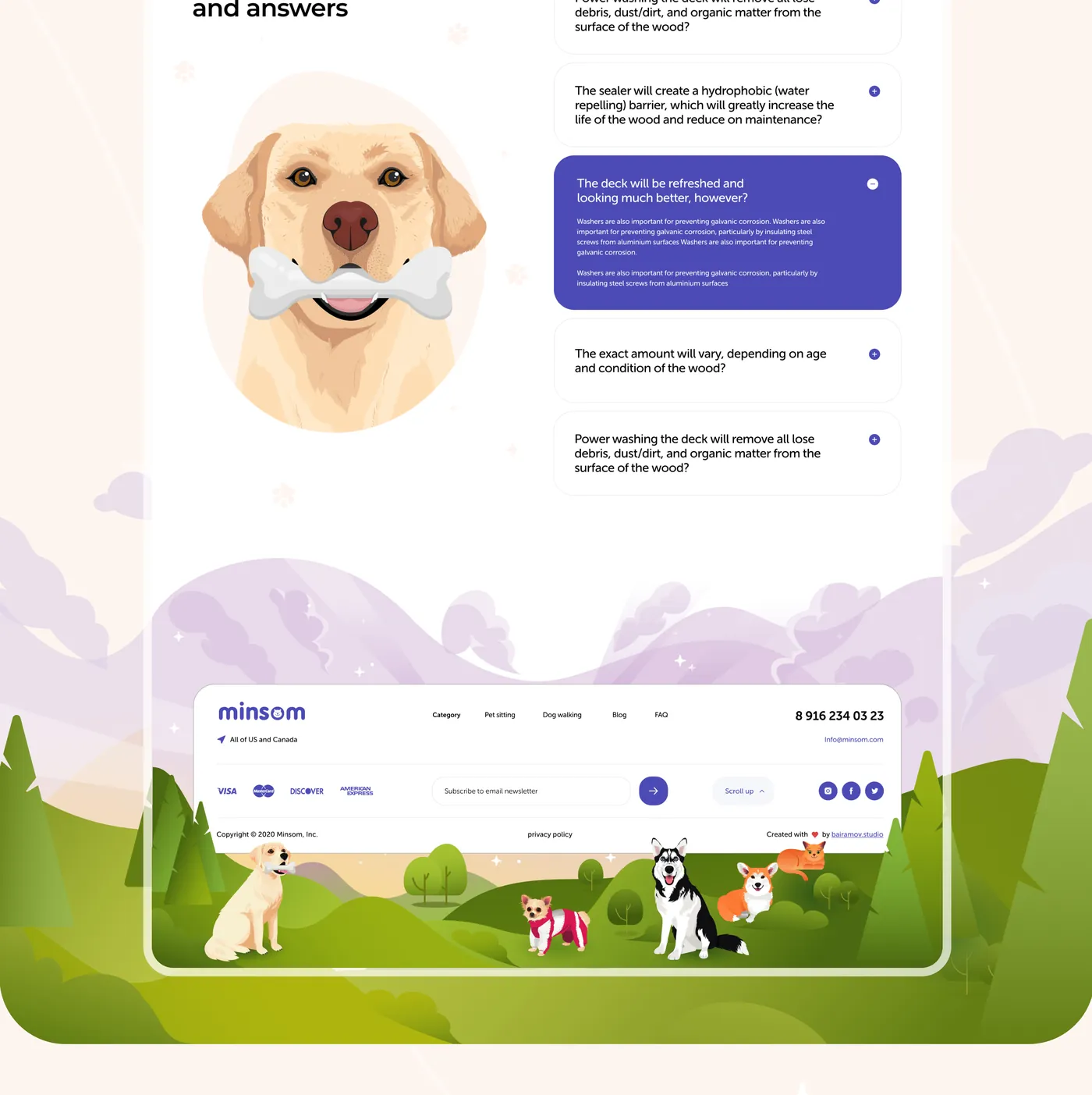 Home page of the Minsom pet store e-commerce website — part 3