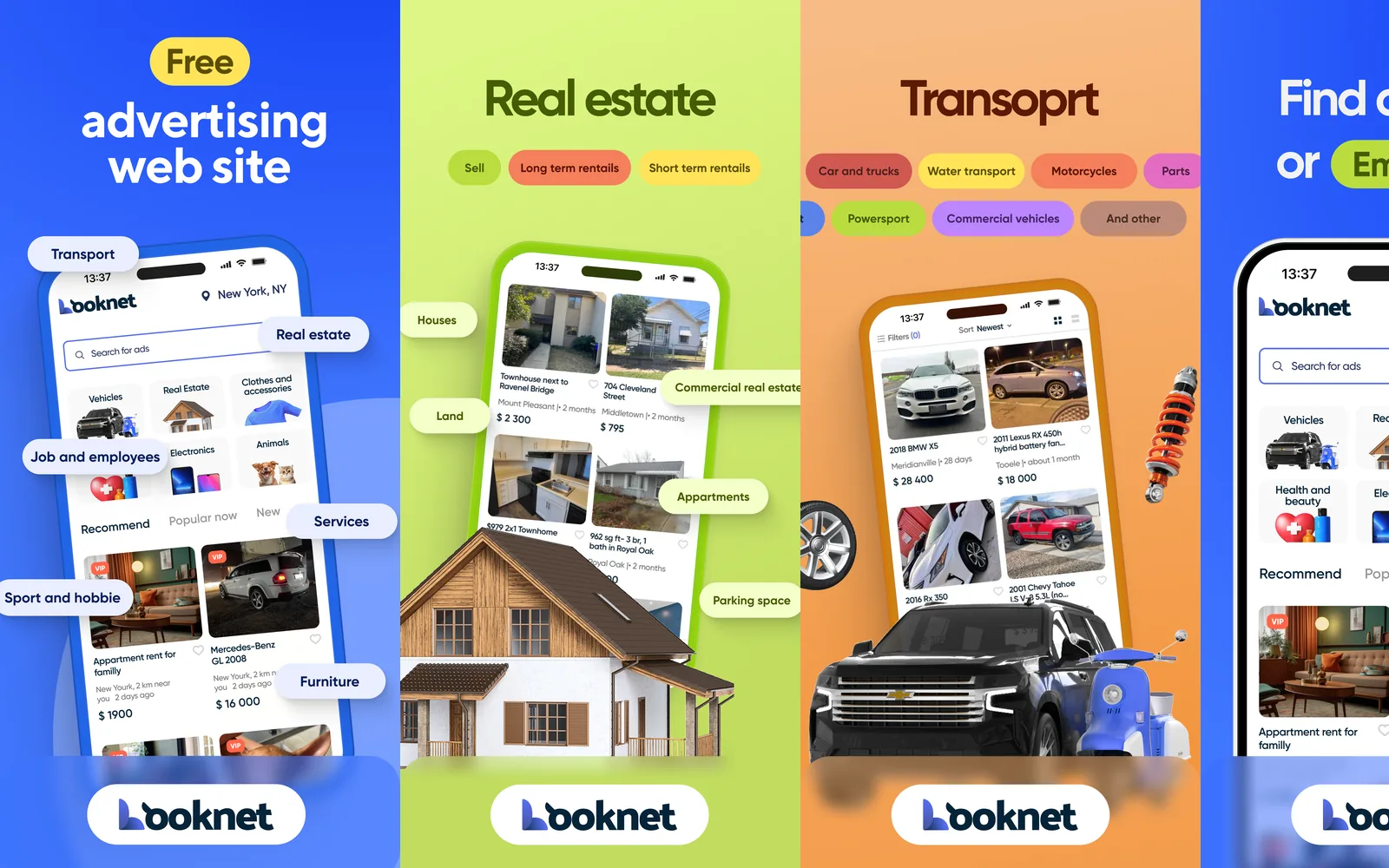 Looknet App Store slides: classifieds, real estate, vehicles, jobs