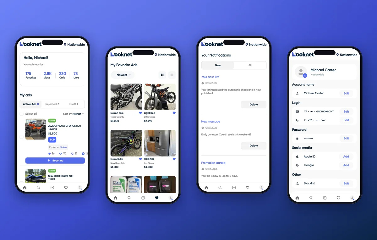 User dashboard in the Looknet mobile app