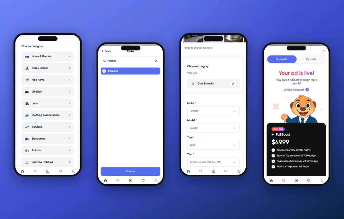 Step-by-step listing creation in the Looknet mobile app