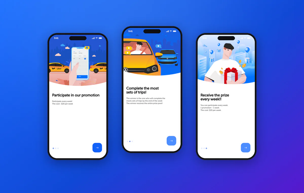 Onboarding in the taxi driver app: joining, rides and the weekly prize