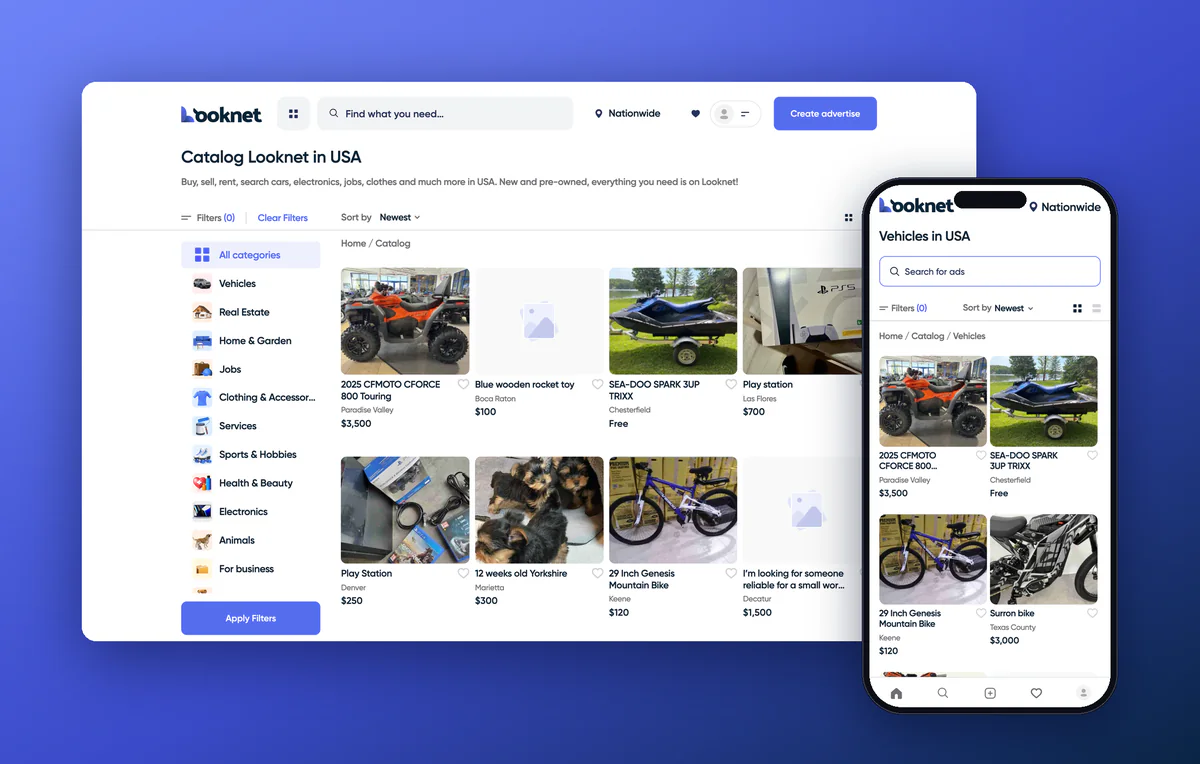 Looknet listings catalog with category filters