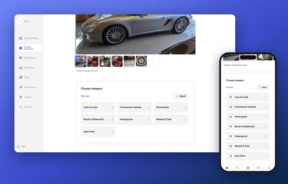 Category in two taps — creating a listing on Looknet