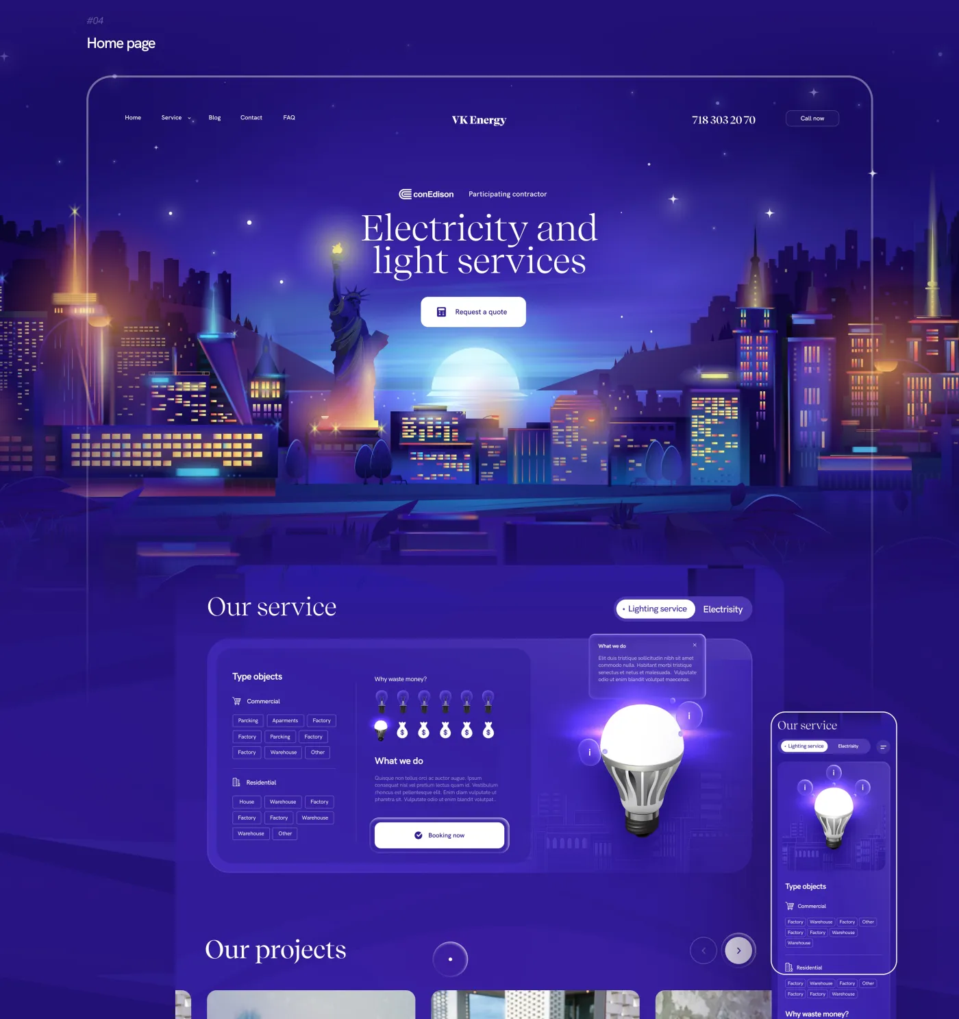 Home page of the VK Energy electrical contractor website