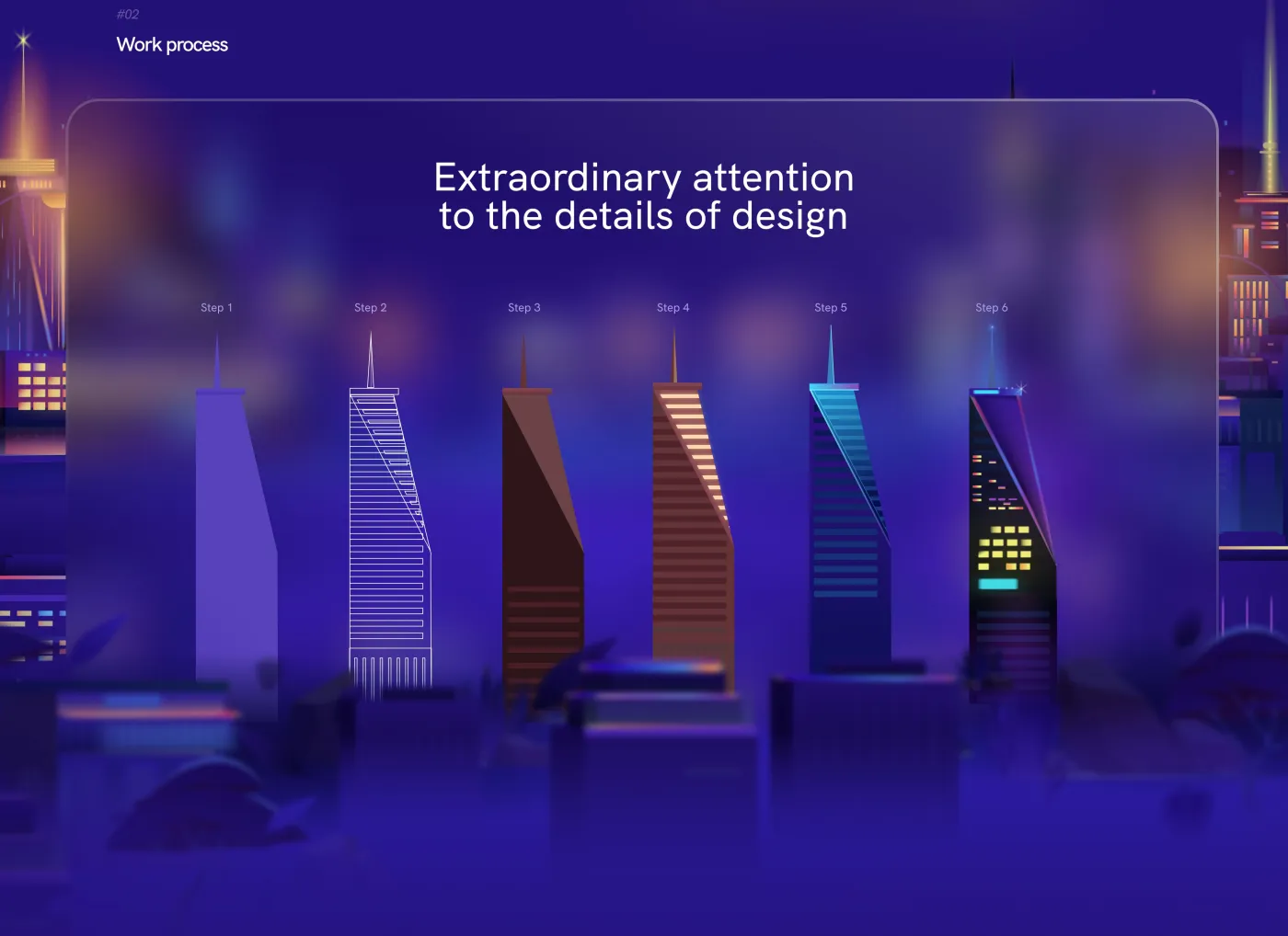 Stages of drawing a skyscraper illustration for the website