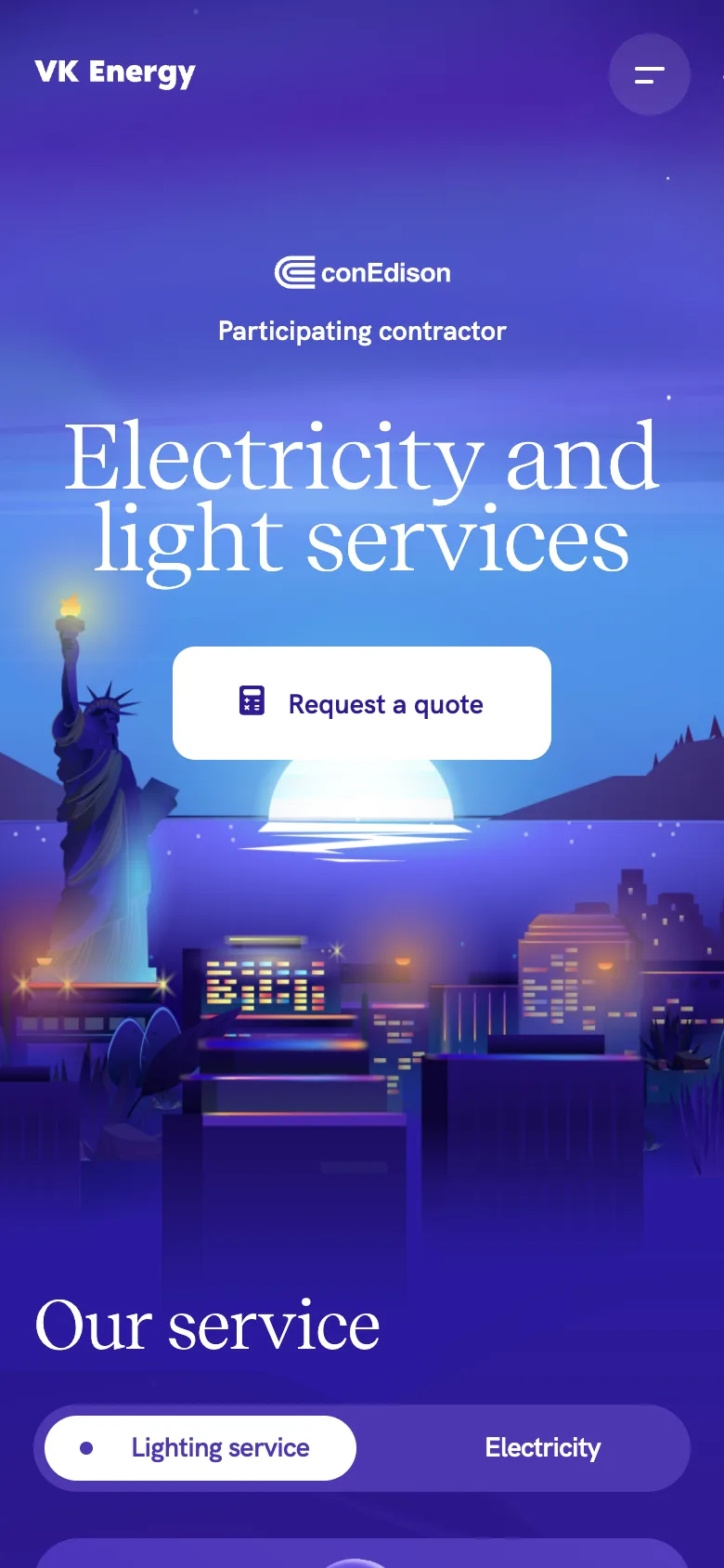 Mobile version of the VK Energy website
