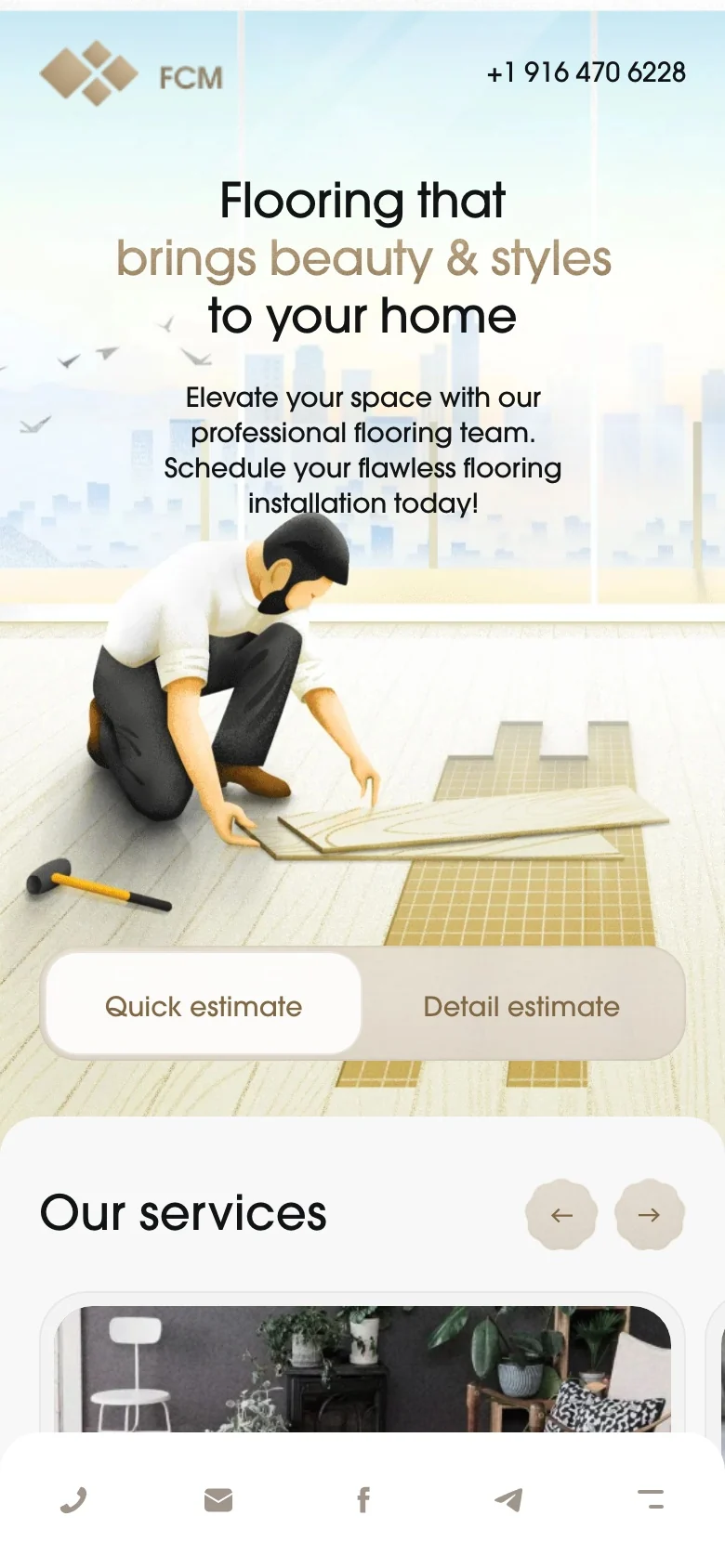 Mobile version of the FCM Flooring company website